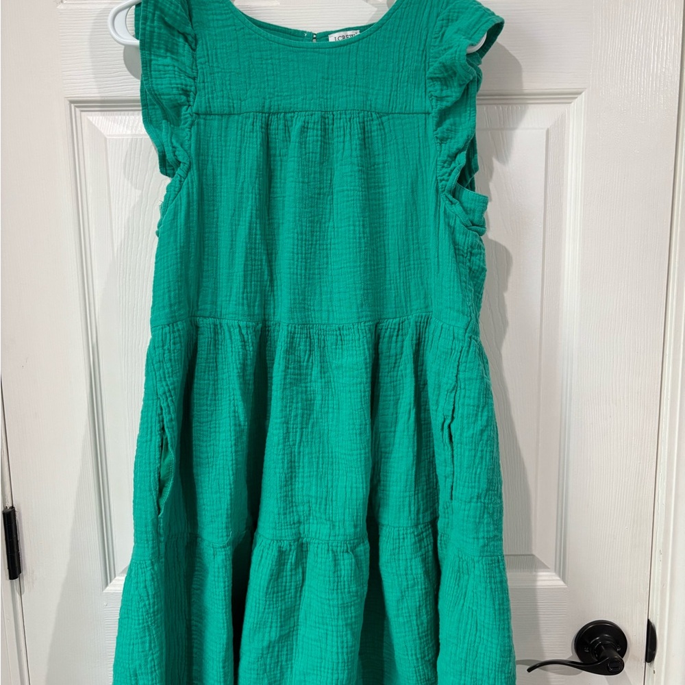 J.Crew Green Sleeveless Ruffles Tiered Poplin A-Line Tank Dress Size 8 Women’s
